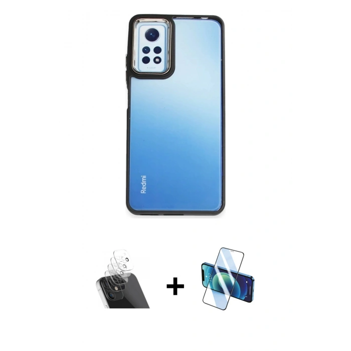 MARSİLYAN™- Redmi Note 12 Pro 4G Kılıf Eksen Doku Prime - Siyah 3D Antistatik Seramik Nano Ekran Koruyucu + Kamera Lens Koruma Cam - SF