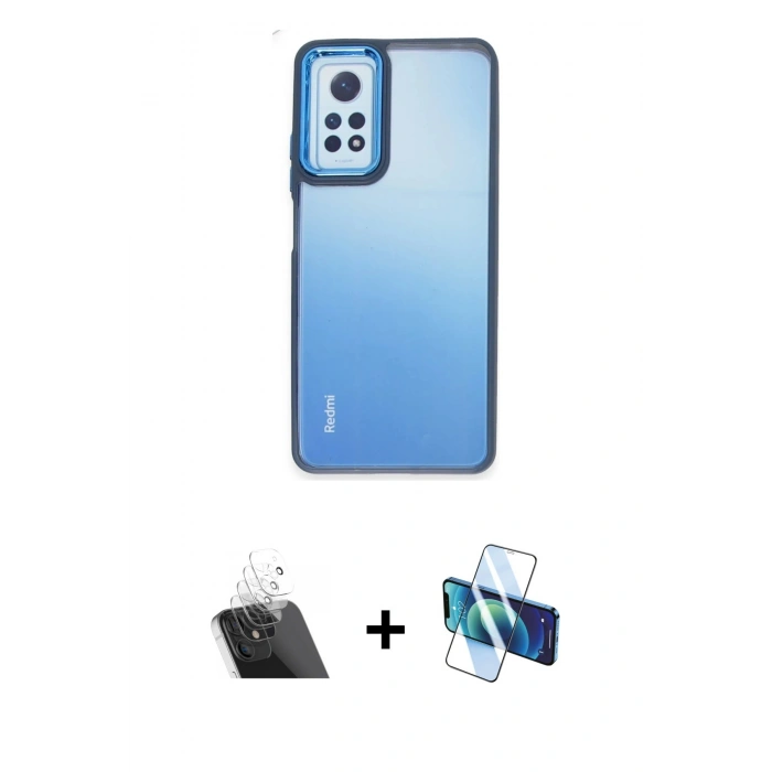 MARSİLYAN™- Redmi Note 12 Pro 4G Kılıf Eksen Doku Prime - Siyah 3D Antistatik Seramik Nano Ekran Koruyucu + Kamera Lens Koruma Cam - SF