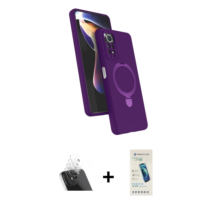 MARSİLYAN™- Redmi Note 12 Pro 4G Kılıf İz Işık Koleksiyonu - Şeffaf Pasifik Cam Ekran Koruyucu + Şeffaf Kamera Lens Koruma Cam