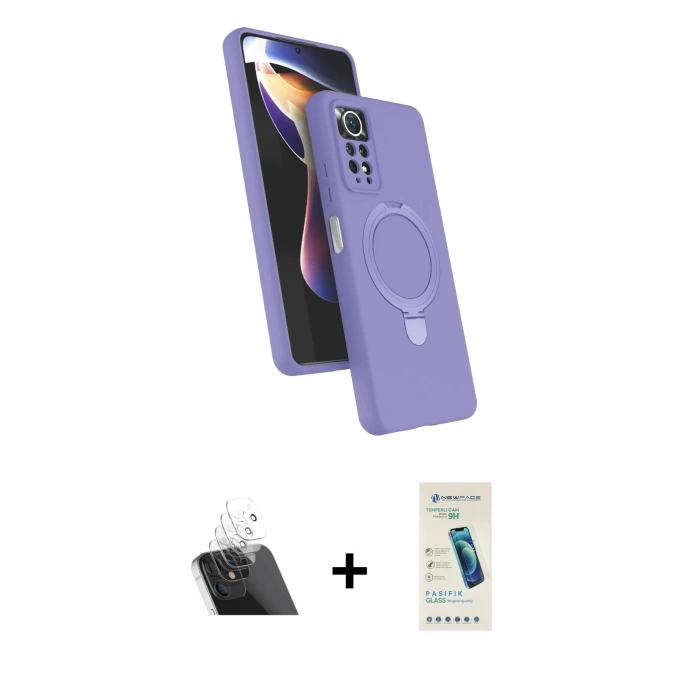 MARSİLYAN™- Redmi Note 12 Pro 4G Kılıf İz Işık Koleksiyonu - Şeffaf Pasifik Cam Ekran Koruyucu + Şeffaf Kamera Lens Koruma Cam