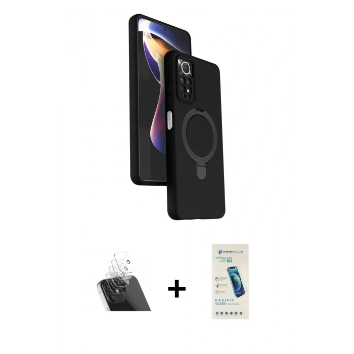 MARSİLYAN™- Redmi Note 12 Pro 4G Kılıf İz Işık Koleksiyonu - Şeffaf Pasifik Cam Ekran Koruyucu + Şeffaf Kamera Lens Koruma Cam