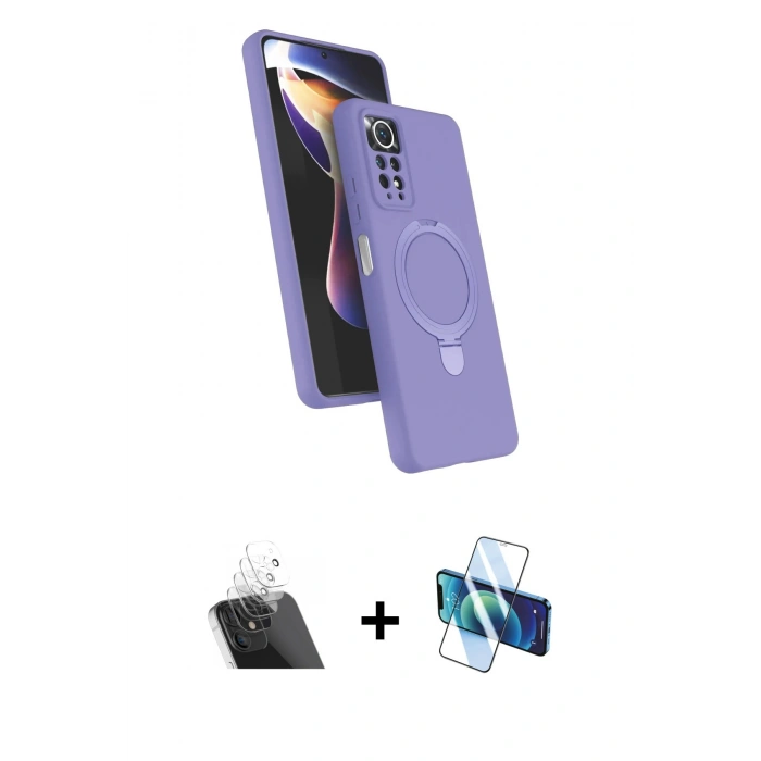 MARSİLYAN™- Redmi Note 12 Pro 4G Kılıf İz Işık Koleksiyonu - Siyah 3D Antistatik Seramik Nano Ekran Koruyucu + Şeffaf Kamera Lens Koruma Cam