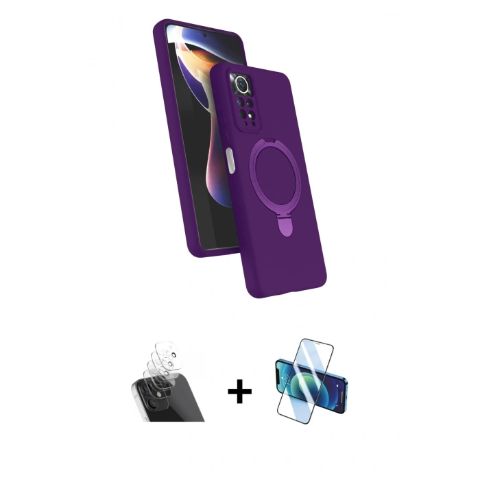 MARSİLYAN™- Redmi Note 12 Pro 4G Kılıf İz Işık Koleksiyonu - Siyah 3D Antistatik Seramik Nano Ekran Koruyucu + Şeffaf Kamera Lens Koruma Cam