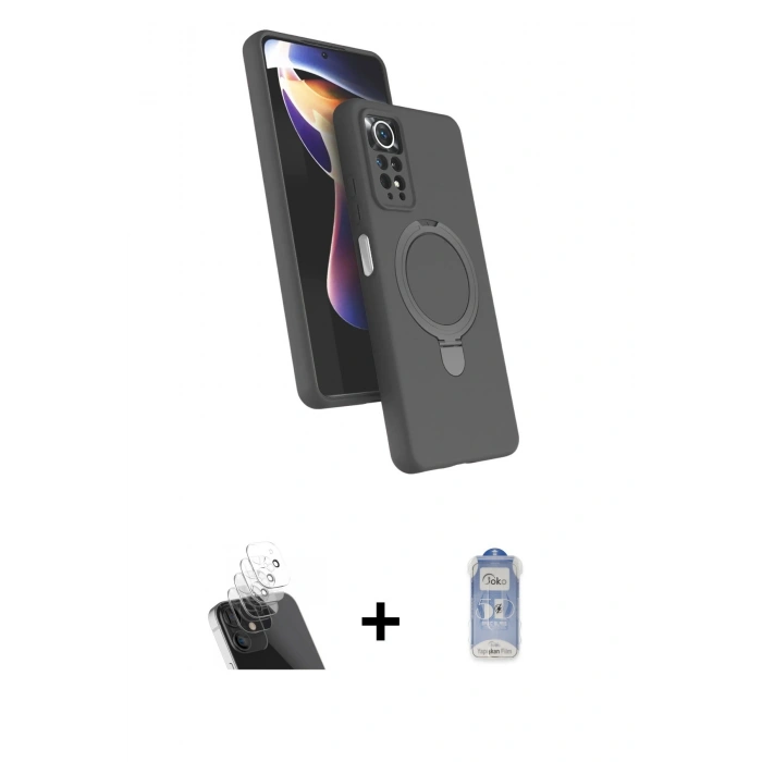 MARSİLYAN™- Redmi Note 12 Pro 4G Kılıf İz Işık Koleksiyonu - Siyah Joko Magic 5D Cam + Kamera Lens Koruma Cam - SF