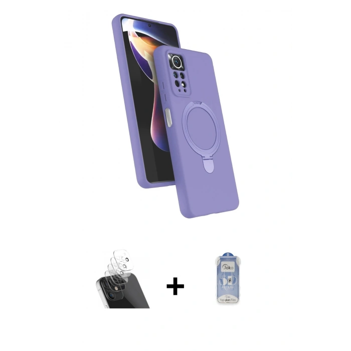 MARSİLYAN™- Redmi Note 12 Pro 4G Kılıf İz Işık Koleksiyonu - Siyah Joko Magic 5D Cam + Kamera Lens Koruma Cam - SF