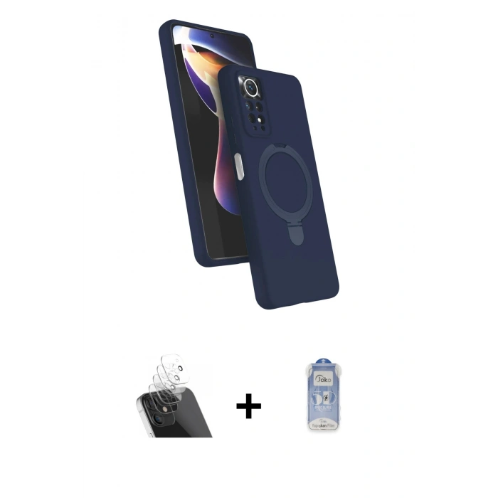 MARSİLYAN™- Redmi Note 12 Pro 4G Kılıf İz Işık Koleksiyonu - Siyah Joko Magic 5D Cam + Kamera Lens Koruma Cam - SF