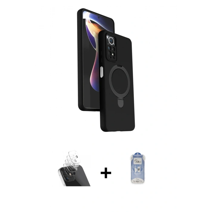 MARSİLYAN™- Redmi Note 12 Pro 4G Kılıf İz Işık Koleksiyonu - Siyah Joko Magic 5D Cam + Kamera Lens Koruma Cam - SF