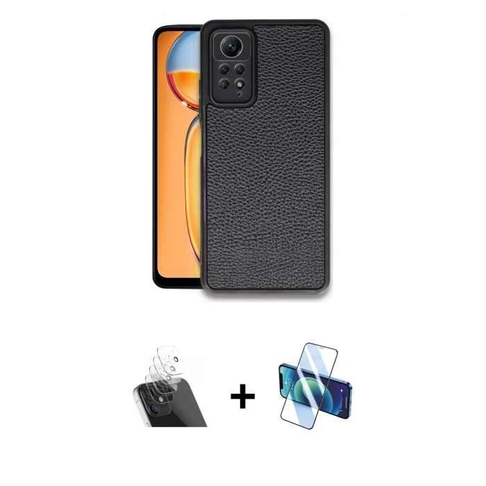MARSİLYAN™- Redmi Note 12 Pro 4G Kılıf Kıvılcım Işık Serisi - Siyah 3D Antistatik Cam Ekran Koruyucu + Kamera Lens Koruma Cam - SF