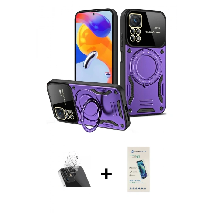 MARSİLYAN™- Redmi Note 12 Pro 4G Kılıf Kıvılcım Modern Serisi - Şeffaf Pasifik Cam Ekran Koruyucu + Kamera Lens Koruma Cam - SF