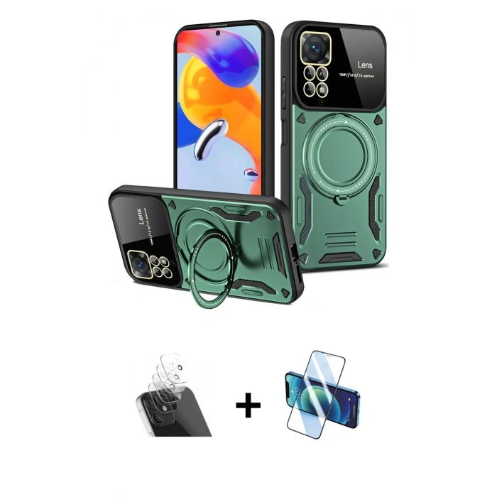 MARSİLYAN™- Redmi Note 12 Pro 4G Kılıf Kıvılcım Modern Serisi - Siyah 3D Antistatik Cam Ekran Koruyucu + Kamera Lens Koruma Cam - SF