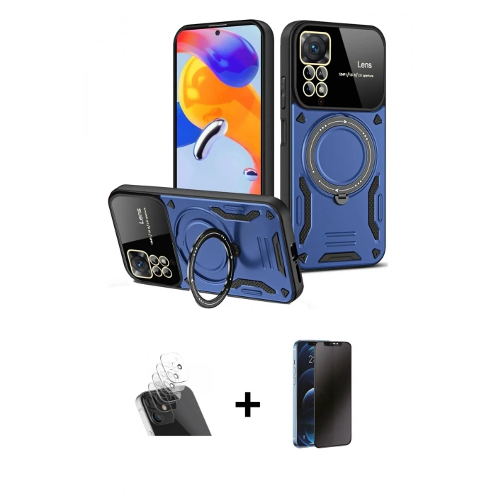 MARSİLYAN™- Redmi Note 12 Pro 4G Kılıf Kıvılcım Modern Serisi - Siyah 3D Antistatik Hayalet Cam Ekran Koruyucu + Kamera Lens Koruma Cam - SF
