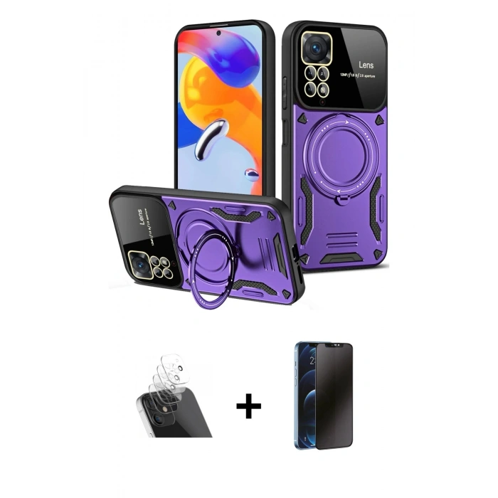 MARSİLYAN™- Redmi Note 12 Pro 4G Kılıf Kıvılcım Modern Serisi - Siyah 3D Antistatik Hayalet Cam Ekran Koruyucu + Kamera Lens Koruma Cam - SF