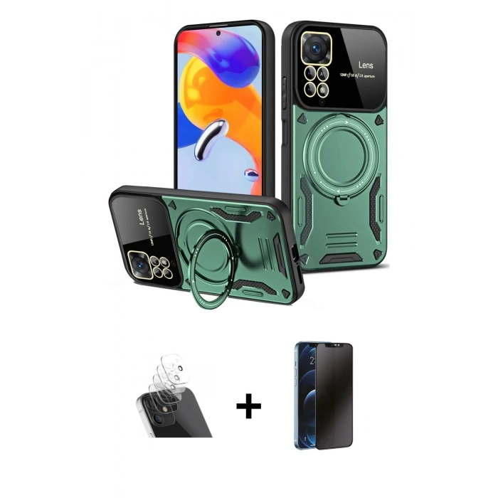 MARSİLYAN™- Redmi Note 12 Pro 4G Kılıf Kıvılcım Modern Serisi - Siyah 3D Antistatik Hayalet Cam Ekran Koruyucu + Kamera Lens Koruma Cam - SF