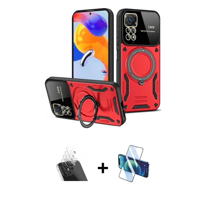 MARSİLYAN™- Redmi Note 12 Pro 4G Kılıf Kıvılcım Modern Serisi - Siyah 3D Antistatik Seramik Nano Ekran Koruyucu + Kamera Lens Koruma Cam - SF