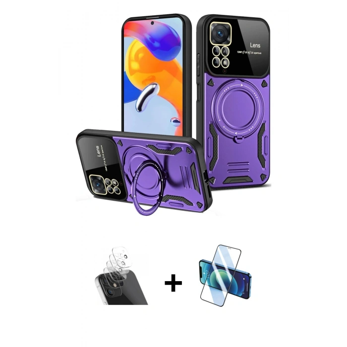MARSİLYAN™- Redmi Note 12 Pro 4G Kılıf Kıvılcım Modern Serisi - Siyah 3D Antistatik Seramik Nano Ekran Koruyucu + Kamera Lens Koruma Cam - SF