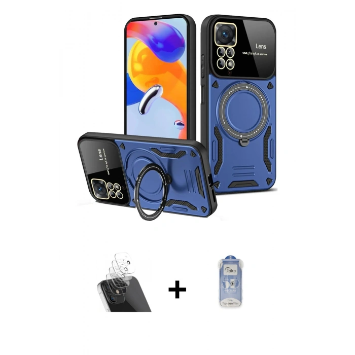 MARSİLYAN™- Redmi Note 12 Pro 4G Kılıf Kıvılcım Modern Serisi - Siyah Joko Magic 5D Cam + Kamera Lens Koruma Cam - SF