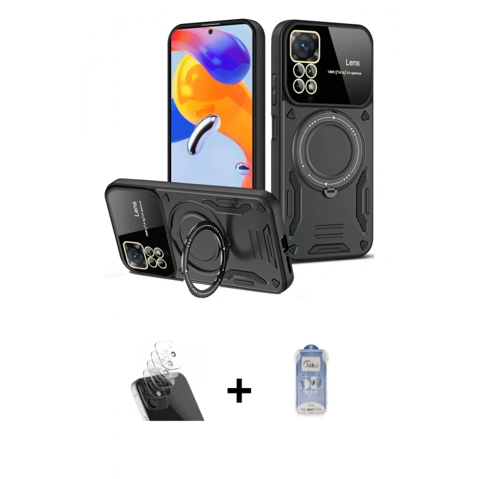 MARSİLYAN™- Redmi Note 12 Pro 4G Kılıf Kıvılcım Modern Serisi - Siyah Joko Magic 5D Cam + Kamera Lens Koruma Cam - SF