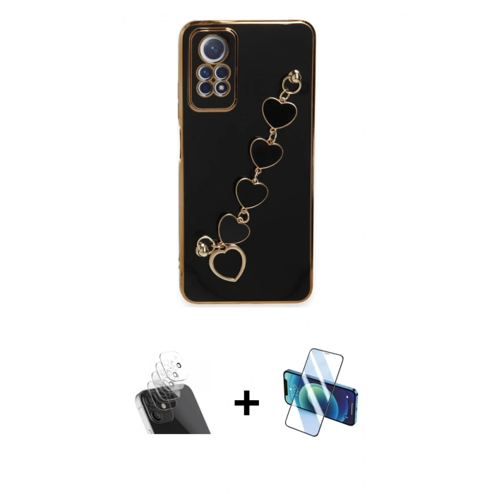 MARSİLYAN™- Redmi Note 12 Pro 4G Kılıf Nova Işık Prime - Siyah 3D Antistatik Cam Ekran Koruyucu + Kamera Lens Koruma Cam - SF