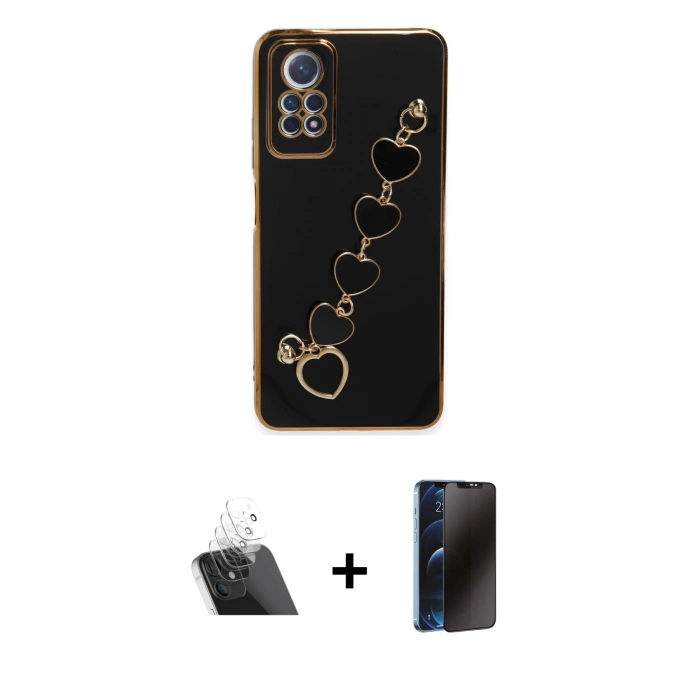 MARSİLYAN™- Redmi Note 12 Pro 4G Kılıf Nova Işık Prime - Siyah 3D Antistatik Hayalet Cam Ekran Koruyucu + Şeffaf Kamera Lens Koruma Cam