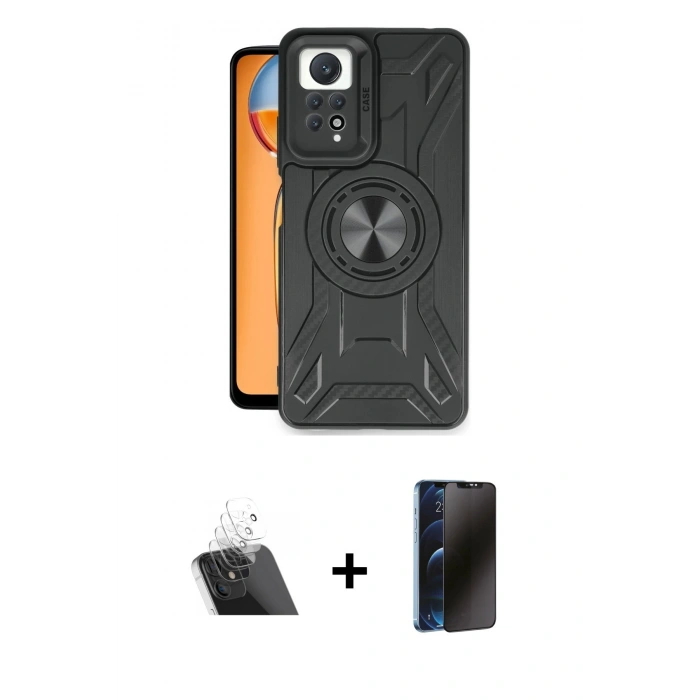 MARSİLYAN™- Redmi Note 12 Pro 4G Kılıf Nova Yansıma Prime - Siyah 3D Antistatik Hayalet Cam Ekran Koruyucu + Kamera Lens Koruma Cam - SF