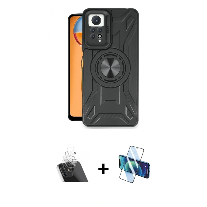 MARSİLYAN™- Redmi Note 12 Pro 4G Kılıf Nova Yansıma Prime - Siyah 3D Antistatik Seramik Nano Ekran Koruyucu + Şeffaf Kamera Lens Koruma Cam
