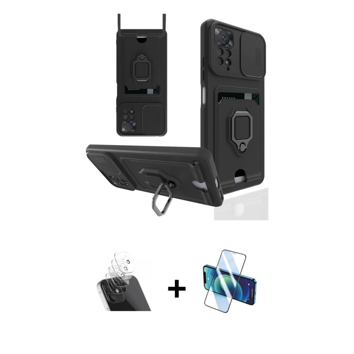 MARSİLYAN™- Redmi Note 12 Pro 4G Kılıf Vadi Form Prime - Siyah 3D Antistatik Cam Ekran Koruyucu + Kamera Lens Koruma Cam - SF
