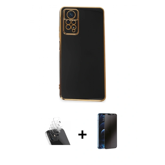 MARSİLYAN™- Redmi Note 12 Pro 4G Kılıf Yankı Serisi - Siyah 3D Antistatik Hayalet Cam Ekran Koruyucu + Kamera Lens Koruma Cam - SF