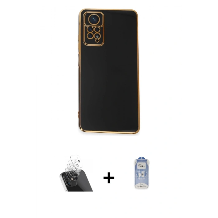 MARSİLYAN™- Redmi Note 12 Pro 4G Kılıf Yankı Serisi - Siyah Joko Magic 5D Cam + Kamera Lens Koruma Cam - SF