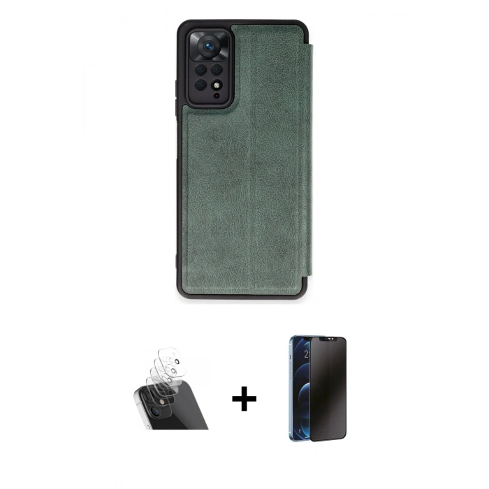 MARSİLYAN™- Redmi Note 12 Pro 4G Kılıf Zirve Yansıma Serisi - Siyah 3D Antistatik Hayalet Cam Ekran Koruyucu + Şeffaf Kamera Lens Koruma Cam