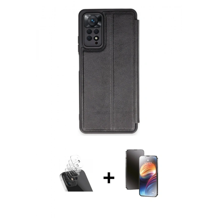 MARSİLYAN™- Redmi Note 12 Pro 4G Kılıf Zirve Yansıma Serisi - Siyah 3D Antistatik Mat Seramik Nano Ekran Koruyucu + Kamera Lens Koruma Cam - SF