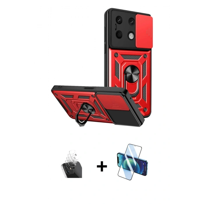 MARSİLYAN™- Redmi Note 13 4G Kılıf Ahenk Klasik - Siyah 3D Antistatik Cam Ekran Koruyucu + Kamera Lens Koruma Cam - SF