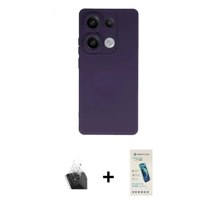 MARSİLYAN™- Redmi Note 13 4G Kılıf Ahenk Serisi - Şeffaf Pasifik Cam Ekran Koruyucu + Kamera Lens Koruma Cam - SF