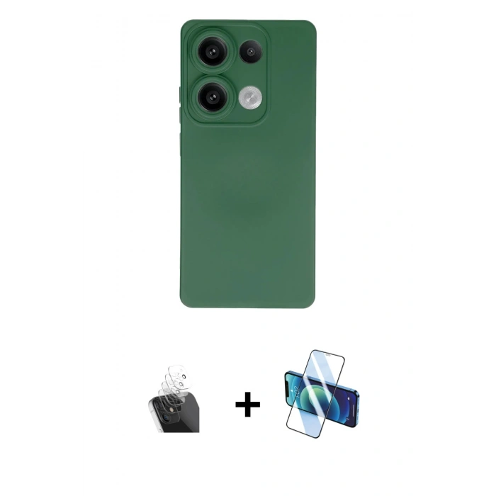 MARSİLYAN™- Redmi Note 13 4G Kılıf Ahenk Serisi - Siyah 3D Antistatik Cam Ekran Koruyucu + Şeffaf Kamera Lens Koruma Cam