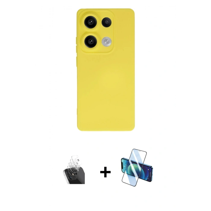 MARSİLYAN™- Redmi Note 13 4G Kılıf Ahenk Serisi - Siyah 3D Antistatik Cam Ekran Koruyucu + Şeffaf Kamera Lens Koruma Cam