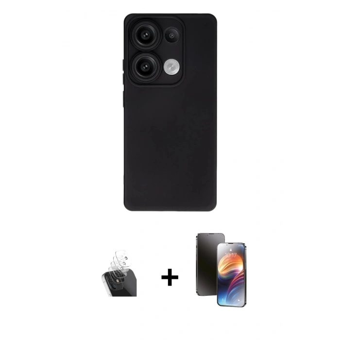 MARSİLYAN™- Redmi Note 13 4G Kılıf Ahenk Serisi - Siyah 3D Antistatik Mat Seramik Nano Ekran Koruyucu + Kamera Lens Koruma Cam - SF