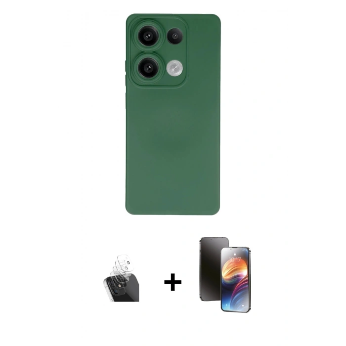 MARSİLYAN™- Redmi Note 13 4G Kılıf Ahenk Serisi - Siyah 3D Antistatik Mat Seramik Nano Ekran Koruyucu + Kamera Lens Koruma Cam - SF