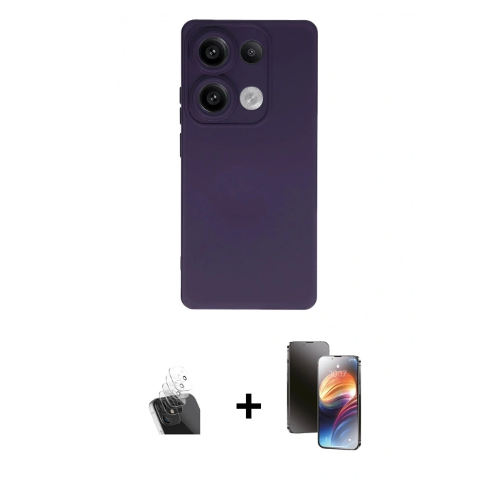 MARSİLYAN™- Redmi Note 13 4G Kılıf Ahenk Serisi - Siyah 3D Antistatik Mat Seramik Nano Ekran Koruyucu + Kamera Lens Koruma Cam - SF