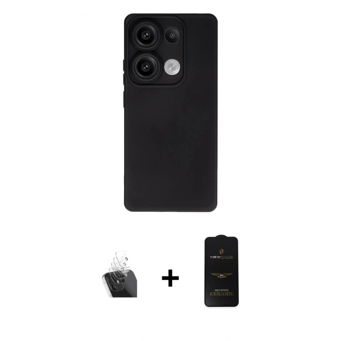 MARSİLYAN™- Redmi Note 13 4G Kılıf Ahenk Serisi - Siyah 6D Antistatik Mat Seramik Hayalet Nano Ekran Koruyucu + Kamera Lens Koruma Cam - SF