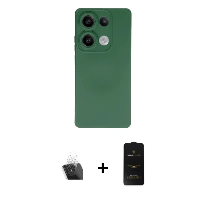 MARSİLYAN™- Redmi Note 13 4G Kılıf Ahenk Serisi - Siyah 6D Antistatik Mat Seramik Hayalet Nano Ekran Koruyucu + Kamera Lens Koruma Cam - SF