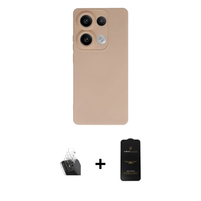 MARSİLYAN™- Redmi Note 13 4G Kılıf Ahenk Serisi - Siyah 6D Antistatik Mat Seramik Hayalet Nano Ekran Koruyucu + Kamera Lens Koruma Cam - SF