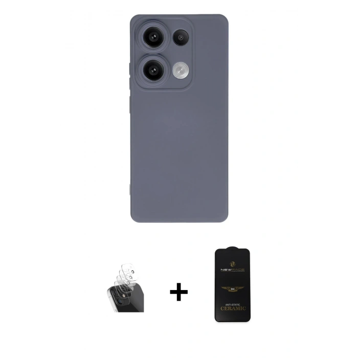 MARSİLYAN™- Redmi Note 13 4G Kılıf Ahenk Serisi - Siyah 6D Antistatik Mat Seramik Hayalet Nano Ekran Koruyucu + Kamera Lens Koruma Cam - SF