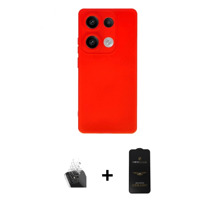 MARSİLYAN™- Redmi Note 13 4G Kılıf Ahenk Serisi - Siyah 6D Antistatik Mat Seramik Hayalet Nano Ekran Koruyucu + Kamera Lens Koruma Cam - SF