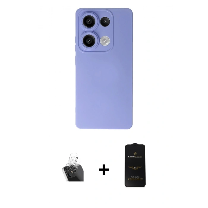 MARSİLYAN™- Redmi Note 13 4G Kılıf Ahenk Serisi - Siyah 6D Antistatik Mat Seramik Hayalet Nano Ekran Koruyucu + Kamera Lens Koruma Cam - SF