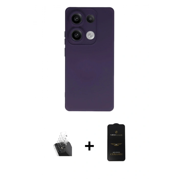 MARSİLYAN™- Redmi Note 13 4G Kılıf Ahenk Serisi - Siyah 6D Antistatik Mat Seramik Hayalet Nano Ekran Koruyucu + Kamera Lens Koruma Cam - SF