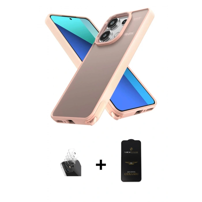 MARSİLYAN™- Redmi Note 13 4G Kılıf Atlas Form - Siyah 6D Antistatik Mat Seramik Hayalet Nano Ekran Koruyucu + Kamera Lens Koruma Cam - SF
