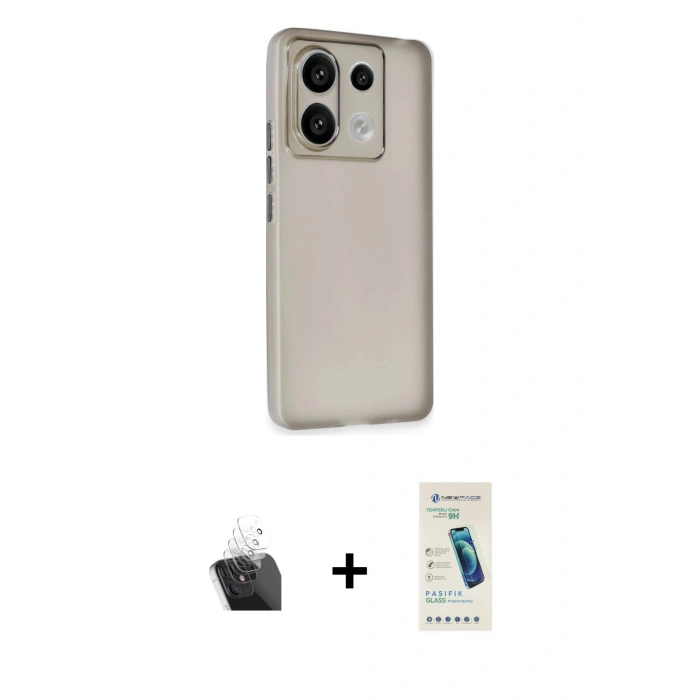 MARSİLYAN™- Redmi Note 13 4G Kılıf Atlas Minimal Prime - Şeffaf Pasifik Cam Ekran Koruyucu + Şeffaf Kamera Lens Koruma Cam