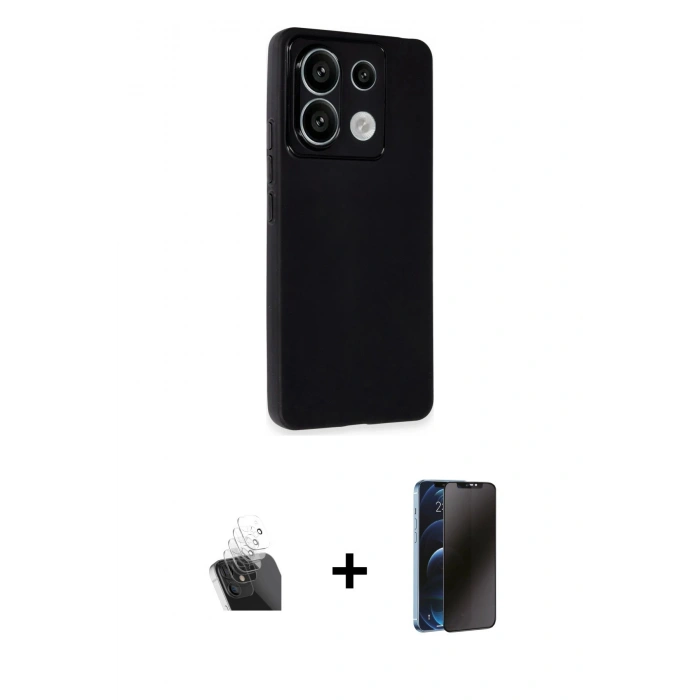 MARSİLYAN™- Redmi Note 13 4G Kılıf Atlas Minimal Prime - Siyah 3D Antistatik Hayalet Cam Ekran Koruyucu + Kamera Lens Koruma Cam - SF