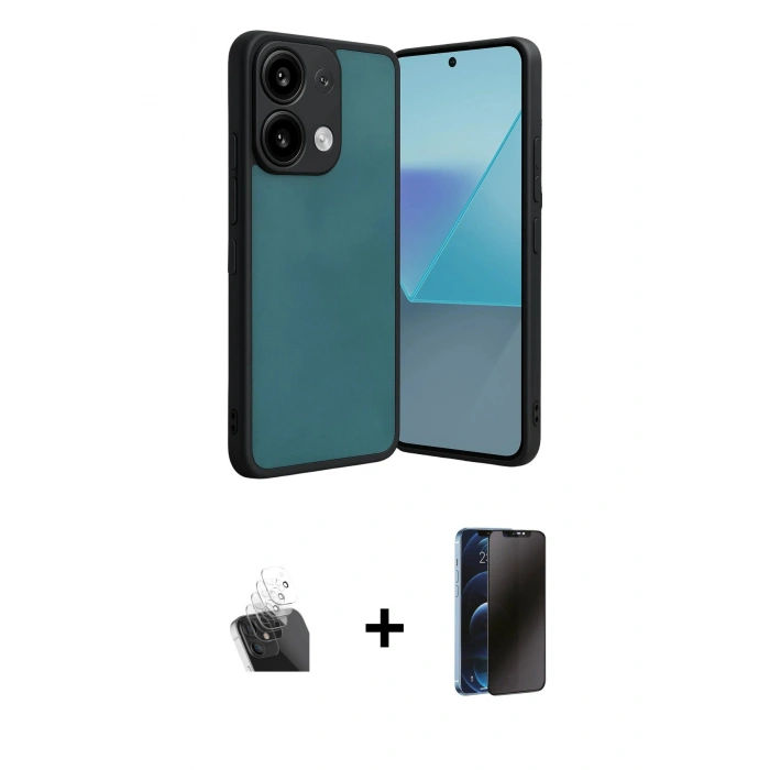 MARSİLYAN™- Redmi Note 13 4G Kılıf Kıvılcım Işık Serisi - Siyah 3D Antistatik Hayalet Cam Ekran Koruyucu + Kamera Lens Koruma Cam - SF