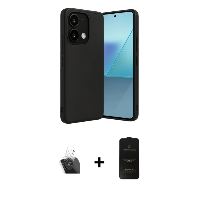 MARSİLYAN™- Redmi Note 13 4G Kılıf Kıvılcım Işık Serisi - Siyah 6D Antistatik Mat Seramik Hayalet Nano Ekran Koruyucu + Kamera Lens Koruma Cam - SF