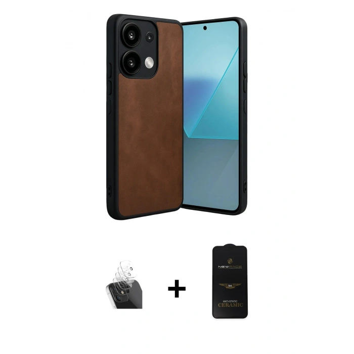 MARSİLYAN™- Redmi Note 13 4G Kılıf Kıvılcım Işık Serisi - Siyah 6D Antistatik Mat Seramik Hayalet Nano Ekran Koruyucu + Kamera Lens Koruma Cam - SF